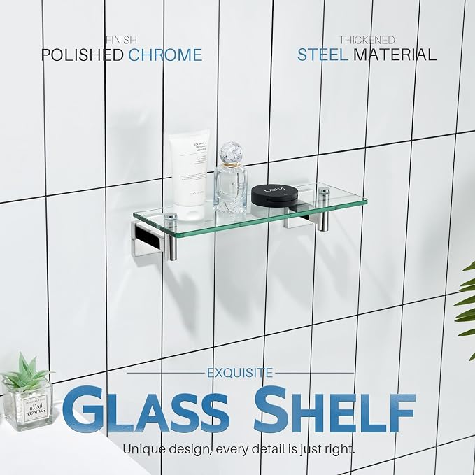 KOKOSIRI Bathroom Shelves Wall Mounted Floating Glass Shelf Polished Stainless - Image 3