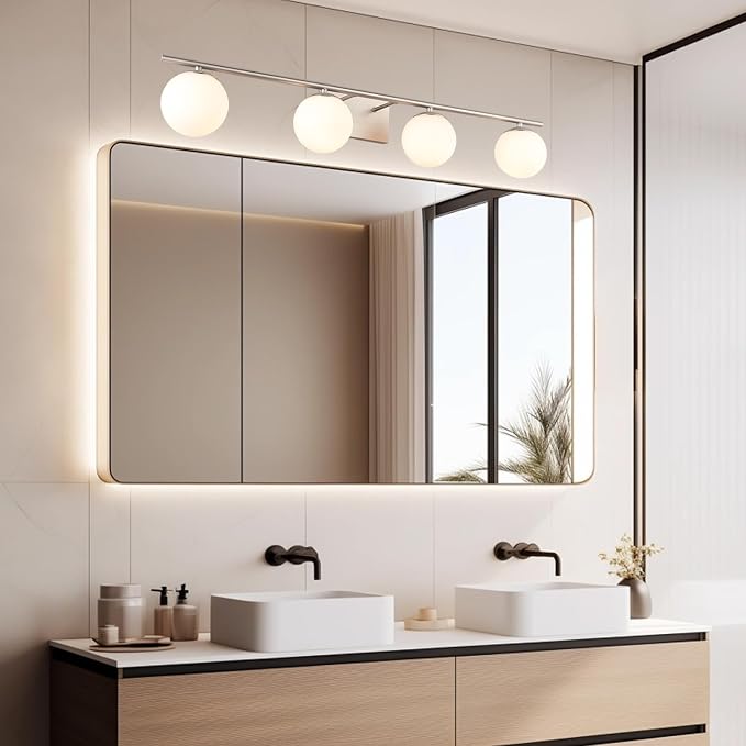 New Bathroom Vanity Light Fixtures 4 Lights Brushed Nickel Glass Shade Modern - Image 8