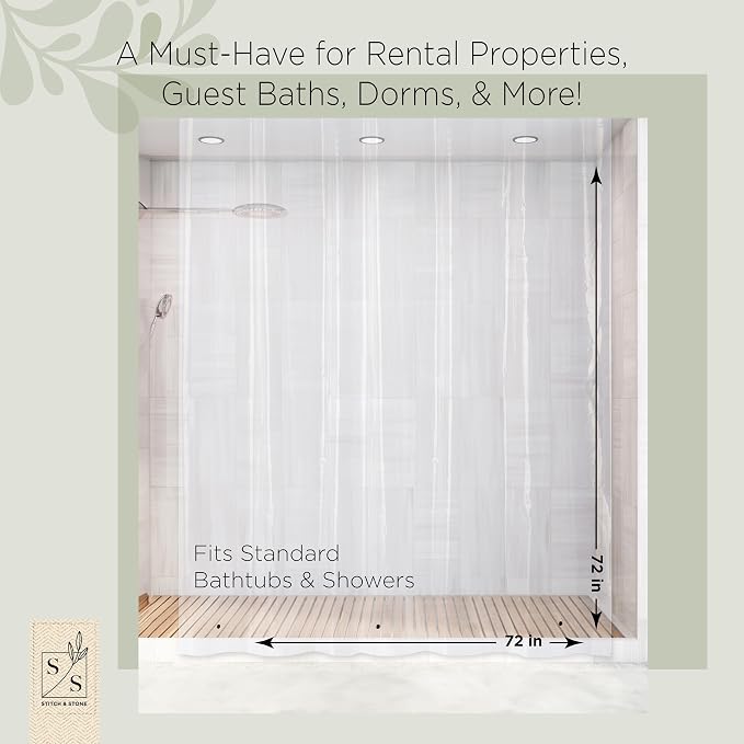 Stitch & Stone Shower Curtain Liner, Premium Medium Weight Durable Waterproof - Image 2