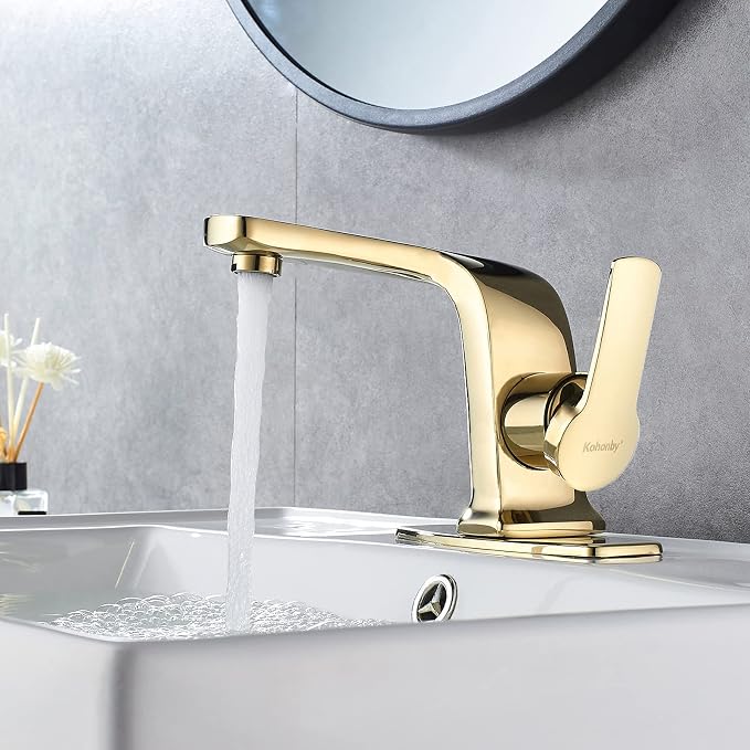 Polished Gold Bathroom Faucet, Single Handle Commercial Bathroom Sink Faucet - Image 2