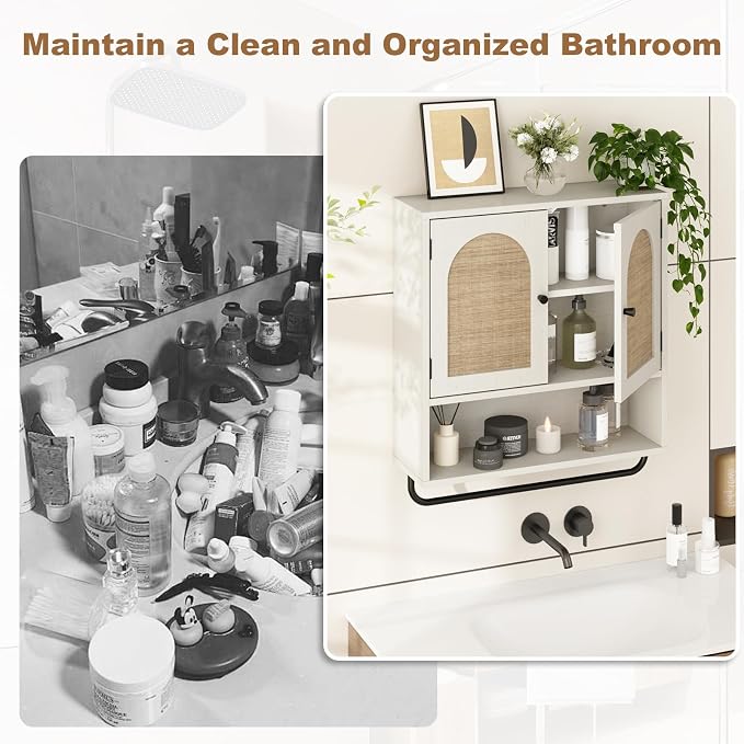 RUSTOWN Rattan Bathroom Wall Cabinet, Boho Medicine Cabinet - Image 6