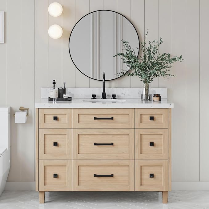 ARIEL Monroe 48 inch Bathroom Vanity Without Sink in White Oak, Bathroom Base - Image 2