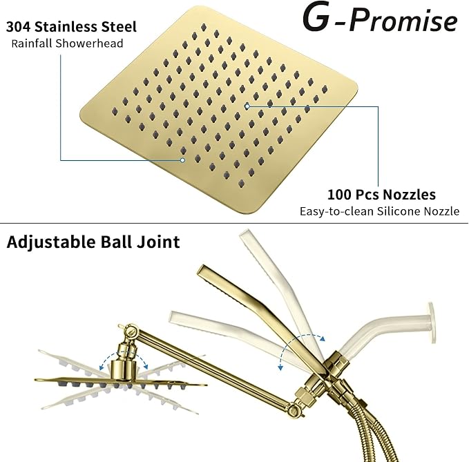 G-Promise All Metal 8 Inch Dual Square Shower Head - Image 7