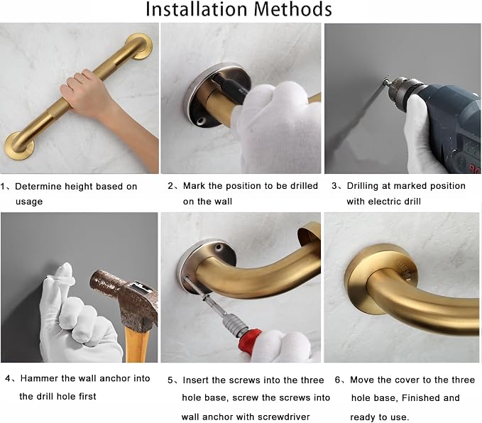 Shower Grab Bar, 2 Pack 32 Inch Gold Bathroom Grab Bar, 1.25" Diameter 304 - Image 8