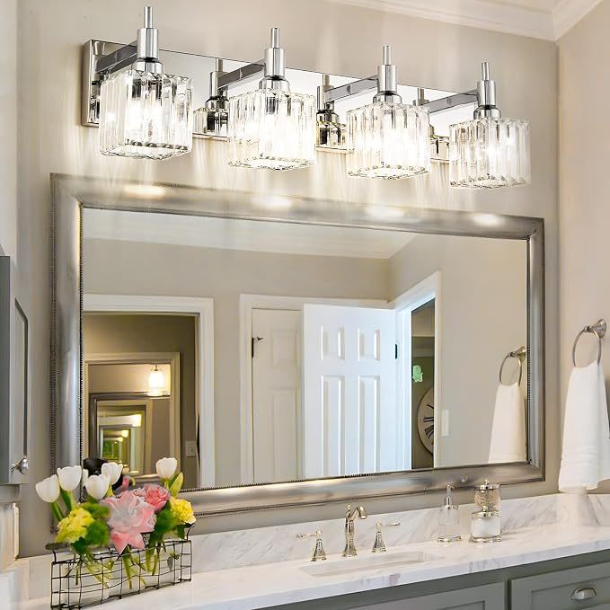 Modern Crystal Bathroom Vanity Light 4-Light Wall Light Fixtures Over Mirror - Image 2