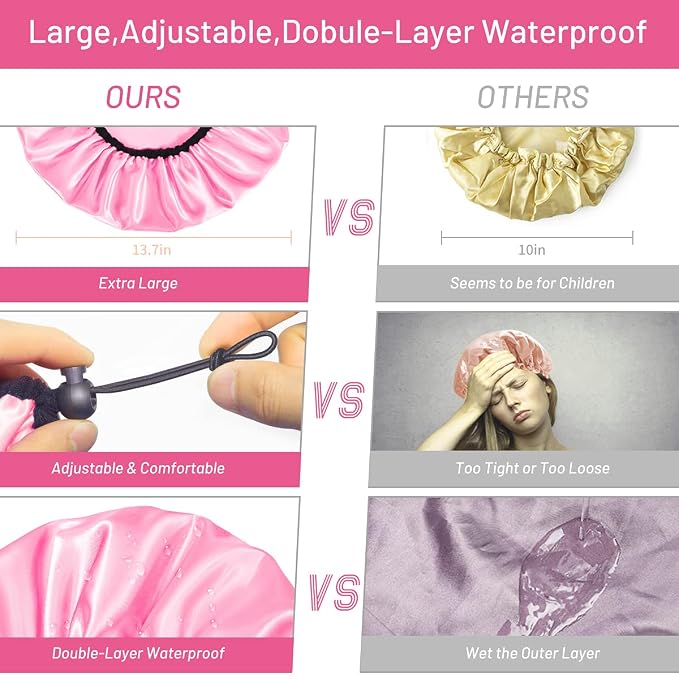 Auban Shower Cap for Women, Adjustable Reusable, Extra Large, Double-Layer - Image 6
