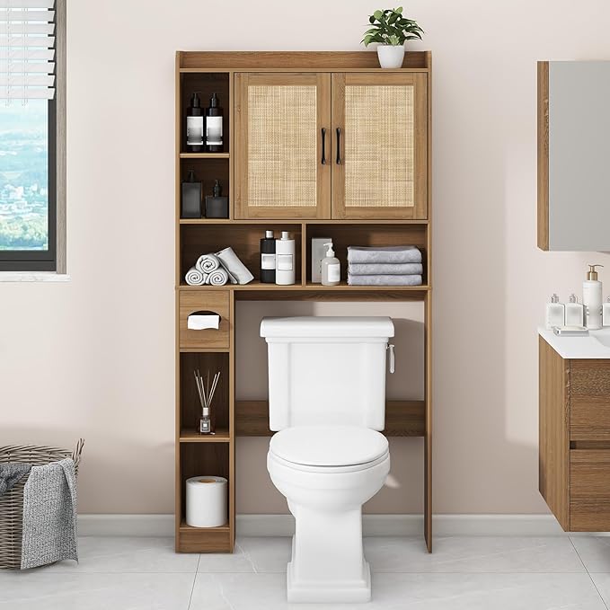 Farmhouse Rattan Storage Cabinet Over Toilet by Vabches