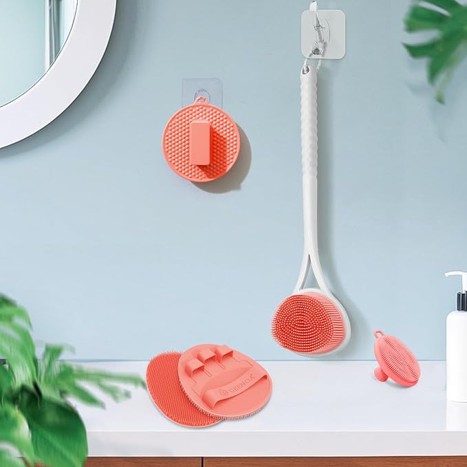 Silicone Back & Body & Face Scrubbers Set 4PCS, 15.35’’ Soft Back Scrubber - Image 9