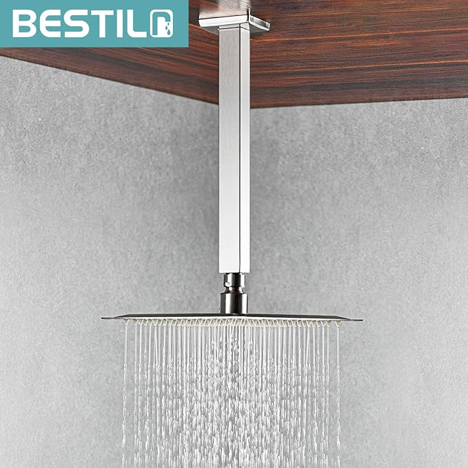 BESTILL 10 Inch Brushed Nickel Ceiling Mount Shower Arm and Flange, Square Rain - Image 4