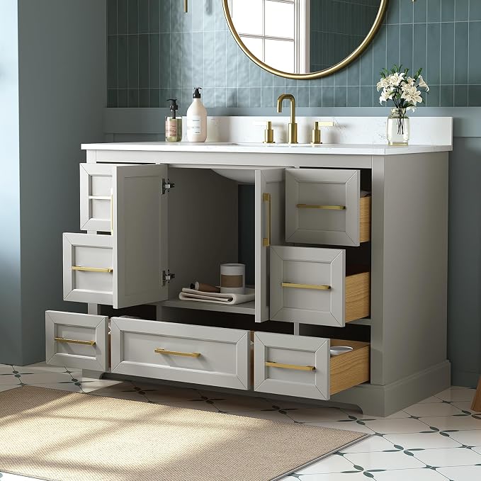 48 Inch Bathroom Vanity with Sink Combo, Solid Wood Frame with Mable Top - Image 12
