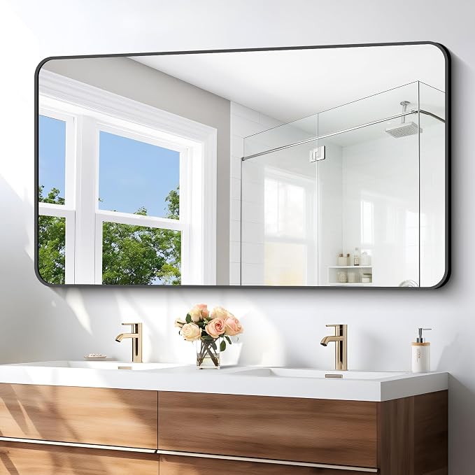 30x55 inch Bathroom Mirror, Wall Mounted Bathroom Frame Vanity Mirror - Image 2