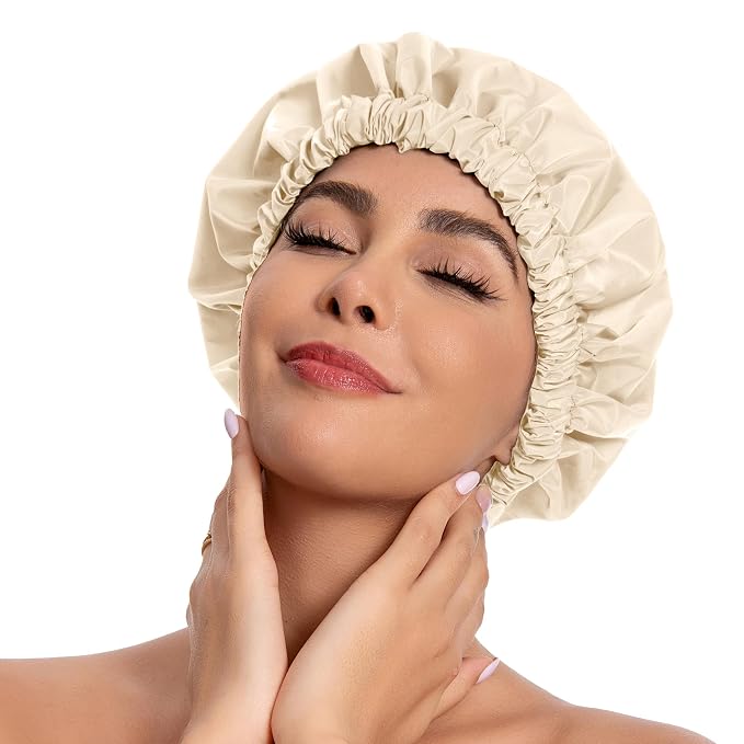 Reusable Shower Cap for Women, Stylish Large Waterproof Shower Bonnet Washable by Edoneery