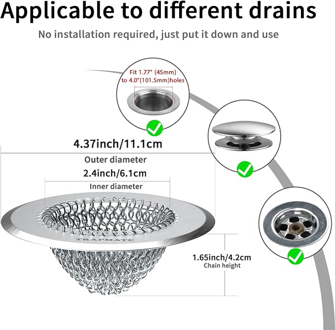 TRAPMATE Shower Drain Hair Catcher, 4.4" Easy Clean Bathtub Drain Hair Catcher - Image 2