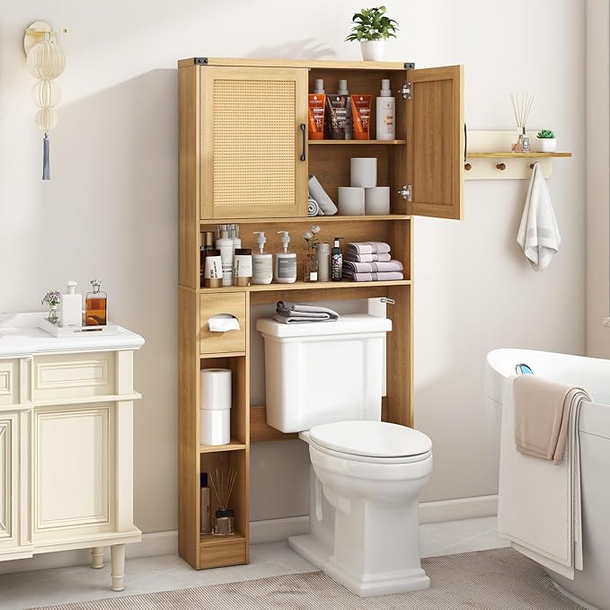 Vabches Over The Toilet Storage Cabinet, Farmhouse Rattan Storage Cabinet Over - Image 6