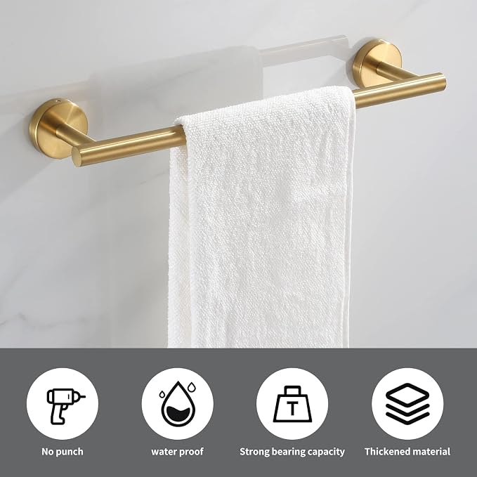 Bathroom Hardware Set Brushed Gold, Toilet Paper Holders, Towel Rings and 4pcs - Image 5