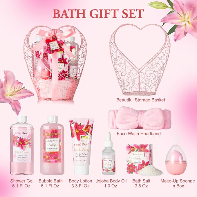 Gift Basket Christmas Gifts for Women Spa Set Lily & Peony Home Spa Set - Image 2