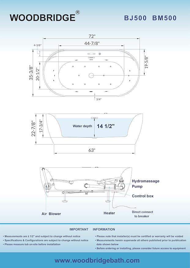 WOODBRIDGE 72" x 35-3/8" Whirlpool and Air Bath Heated Soaking Combination Tub - Image 12