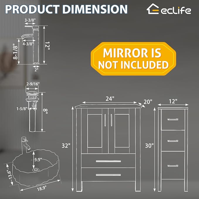 eclife 48" Modern Bathroom Vanity Sink Combo Freestanding Cabinet - Image 2