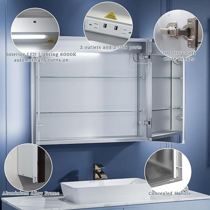 ExBrite LED Lighted Bathroom Medicine Cabinet - Image 6