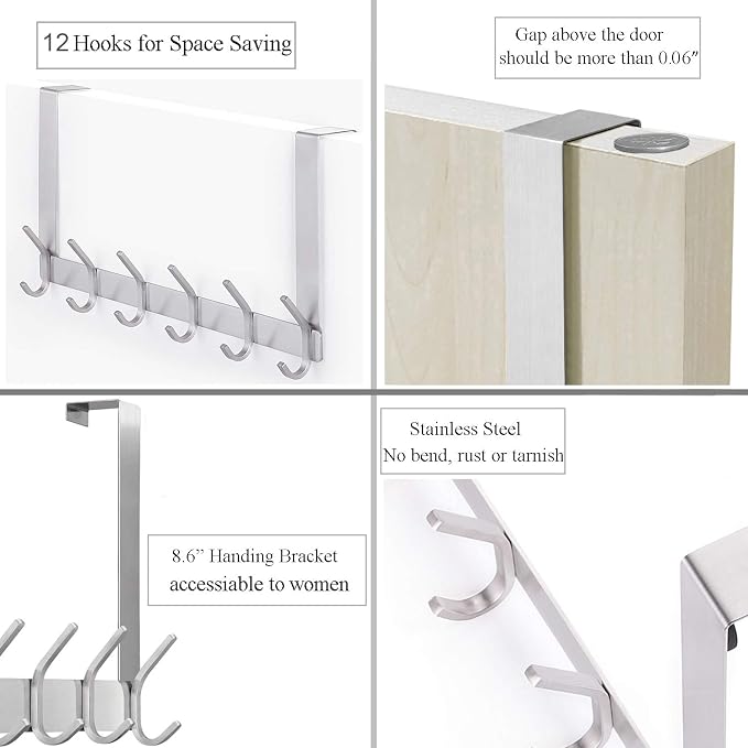 DOKU Over The Door Hooks, Stainless Steel Heavy Duty Over Door Hanger Holder - Image 3