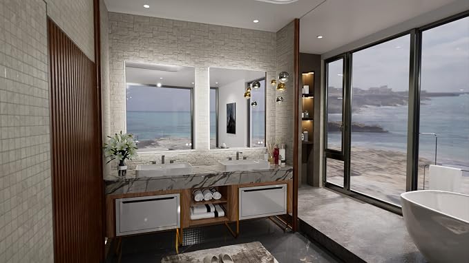 TETOTE 24 x 32 Inch LED Backlit Bathroom Vanity Mirror, Touch Button, Water - Image 2