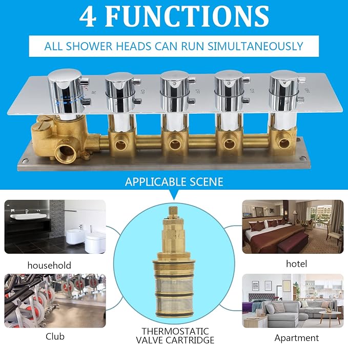 HOMEDEC 4-Way Shower Diverter Valve Can Run Together, Concealed Thermostat 5 - Image 5