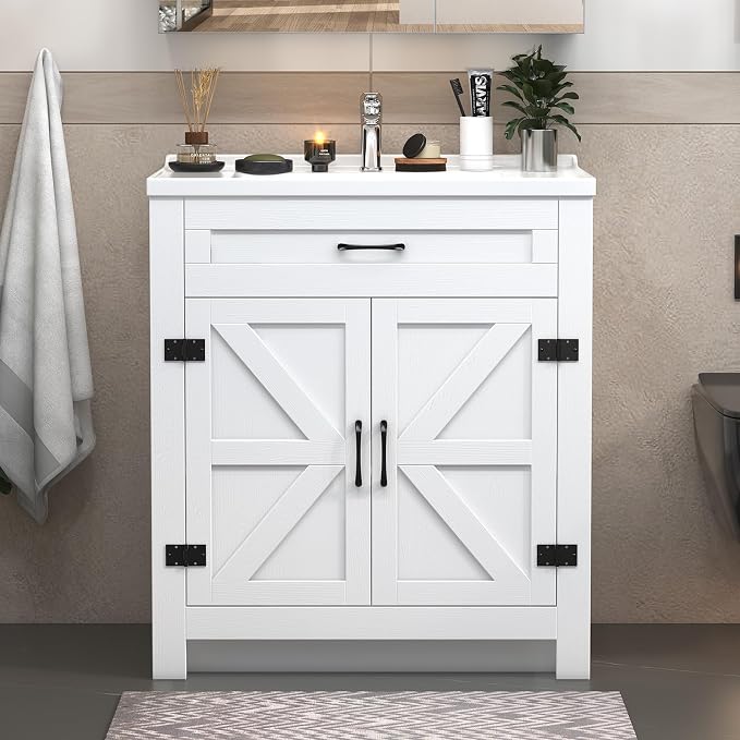 32inch Bathroom Sink Vanity Combo, Small Freestanding Single Bath Vanity Sink by Buildonely
