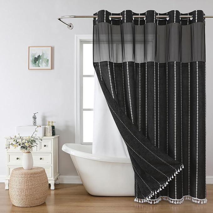 No Hook Long Shower Curtain Set by EACHOPE