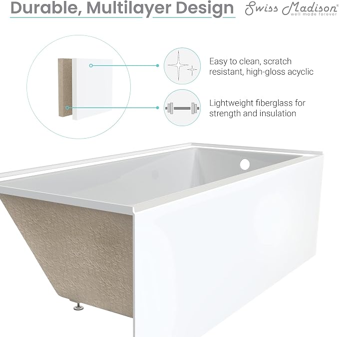 Voltaire 60" X 30" Right-Hand Drain Alcove Bathtub - Image 7