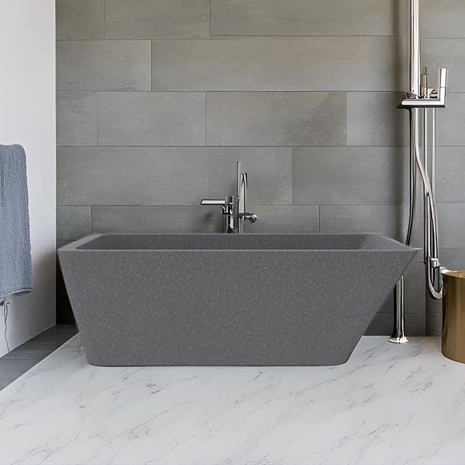 65'' Stone Resin Solid Surface Freestanding Bathtub, Terrazzo Bathtub Soaking by MEDUNJESS
