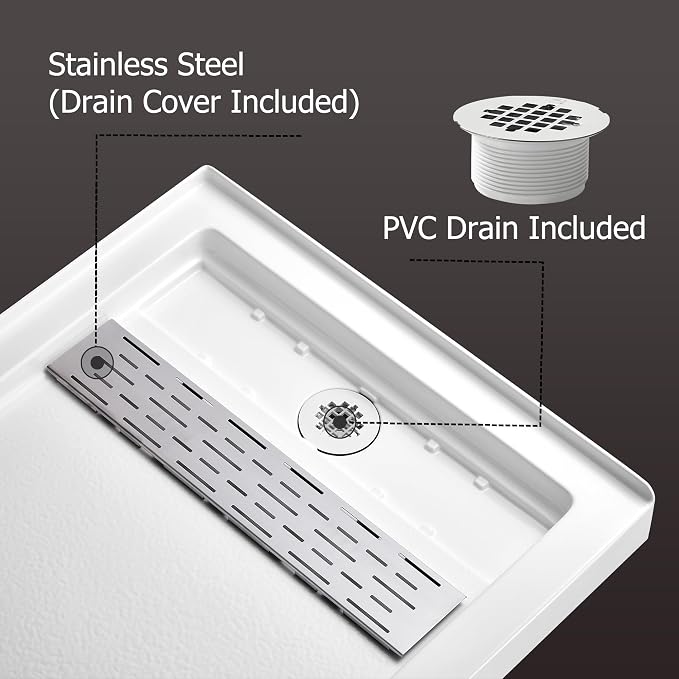 MORVANO Shower Base 60" x 32" Right Drain, Shower Pan Kit - Image 4