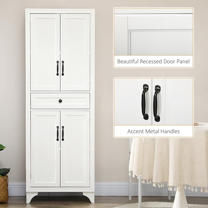 HOMCOM 67" Tall Freestanding Kitchen Pantry Cabinet, 4-Door Storage Cabinet - Image 7