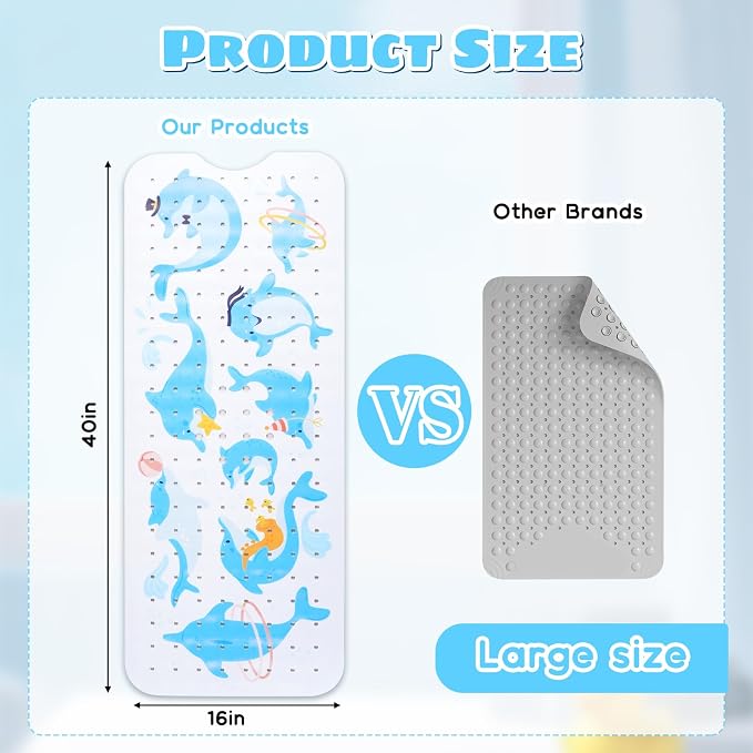Baby Bath Mat for Tub Non Slip Kids Bathtub Mat Extra Long 40X16 Inch Toddler - Image 3