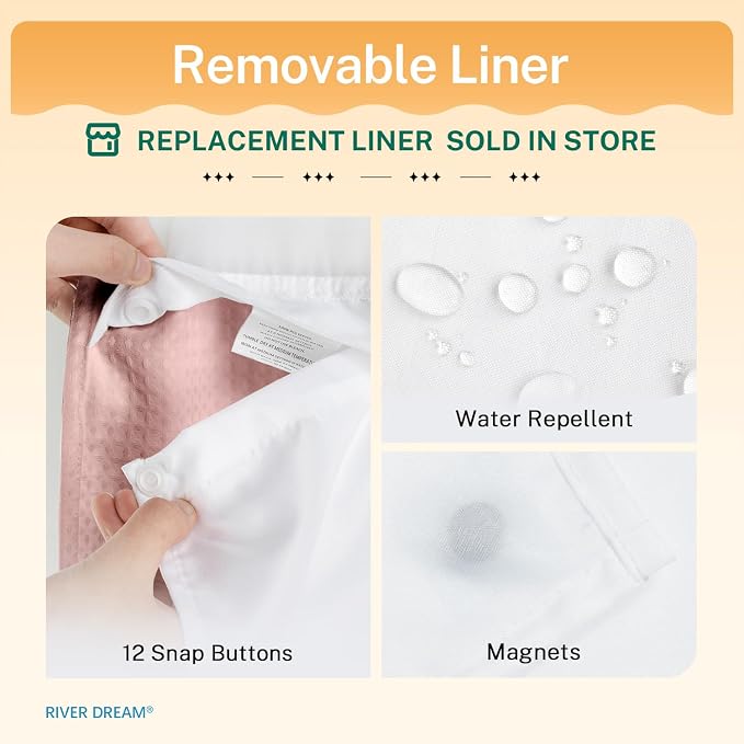 River Dream No Hooks Required Dotted Pink Shower Curtain - Image 6