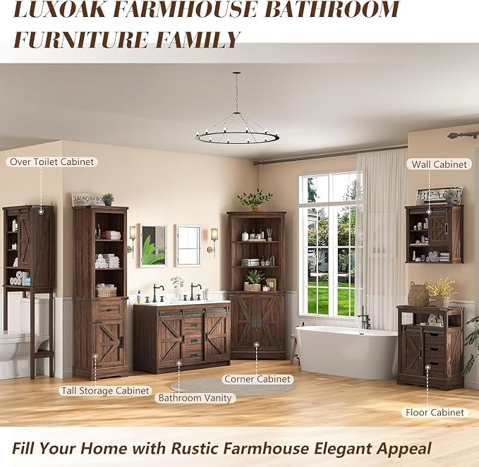 60" Farmhouse Bathroom Double Vanity Sliding Barn Door - Image 9