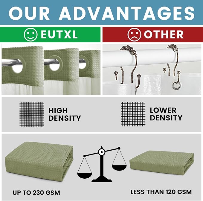 Sage Green Long Hotel Shower Curtain - Image 2