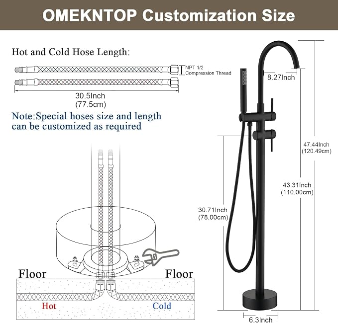 Freestanding Bathtub Faucet, Matte Black Floor Mount Tub Filler, Modern - Image 4
