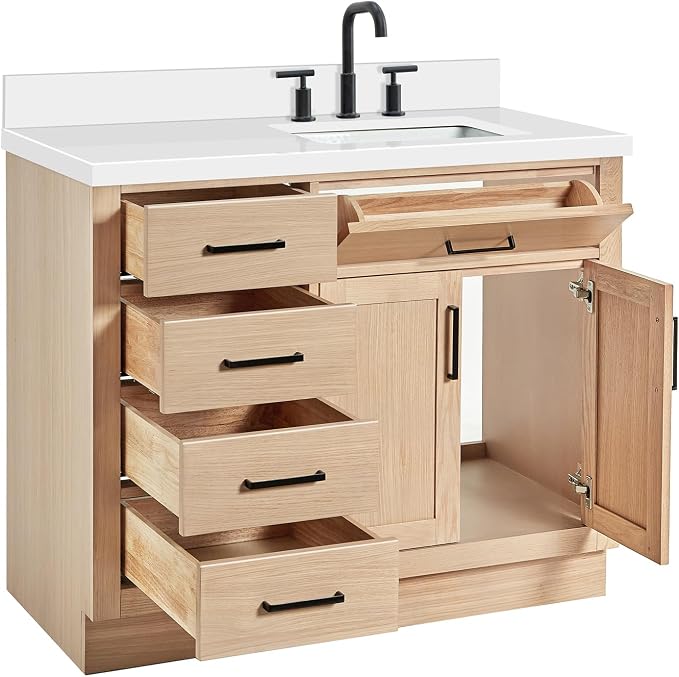 ARIEL Hepburn 43" Inch Oak Single Bathroom Vanity - Image 6