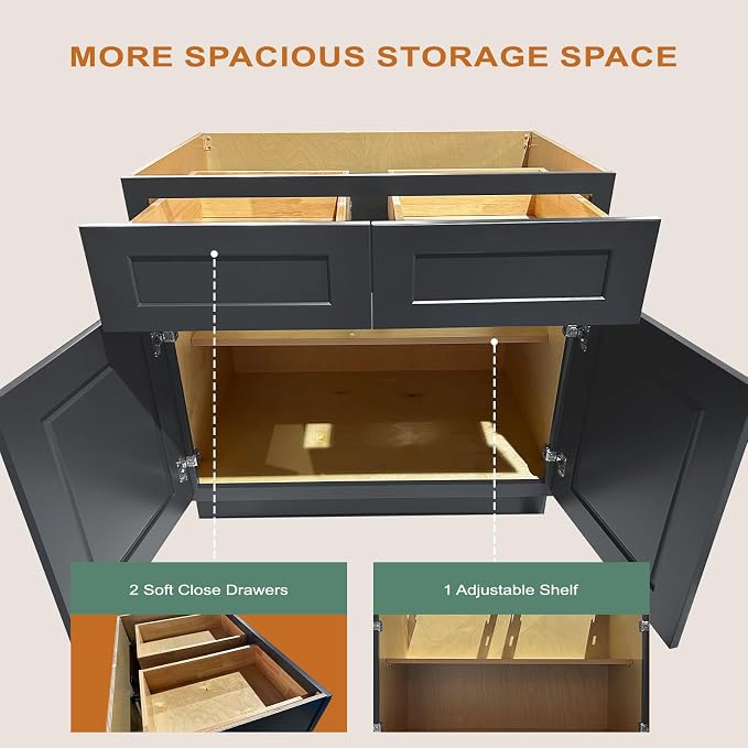 Kitchen Base Cabinet, Sideboard Cabinet, Kitchen Storage Island, 2 Drawers - Image 6