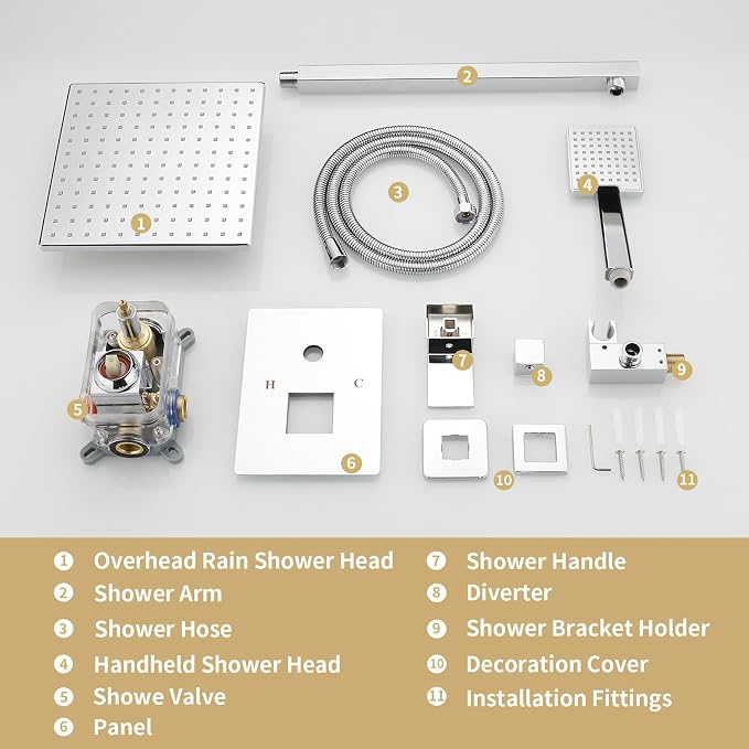 BWE Chrome Shower Faucet Set, Rainfall Shower Head - Image 5