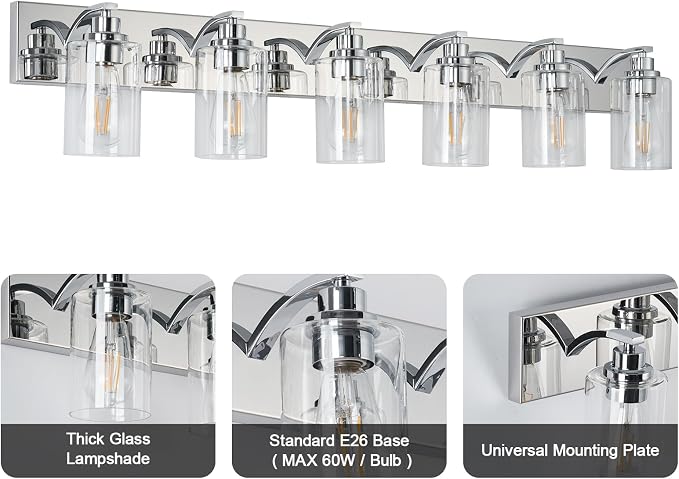 6-Light Bathroom Light Fixtures Modern Chrome Vanity Lights - Image 4
