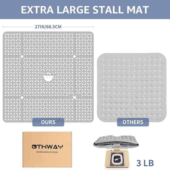 OTHWAY Square Shower Mat, TPE Anti Slip Shower mat - Image 4