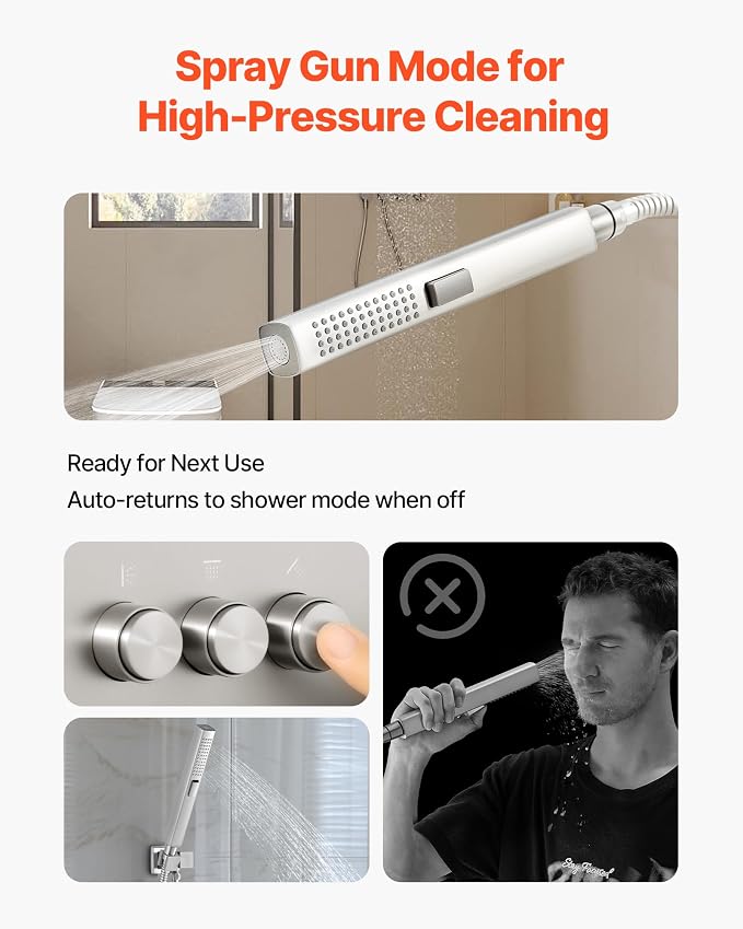 VEVOR Shower Faucet Set, 10 Inch Ceiling Mount Rainfall Shower System - Image 3