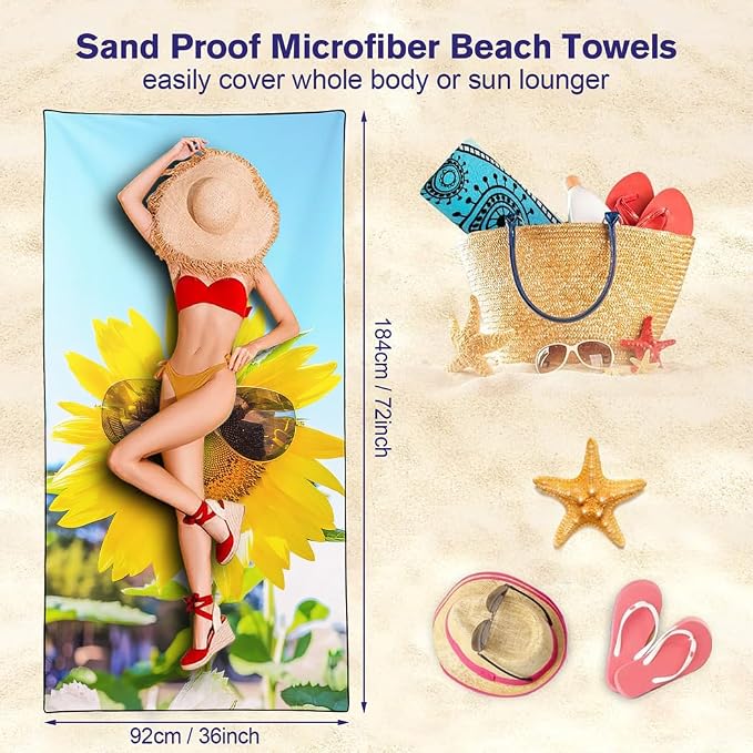 Vibrant Sunflower Beach Towel 36"x72" Quick-Dry Soft Microfiber - Image 3