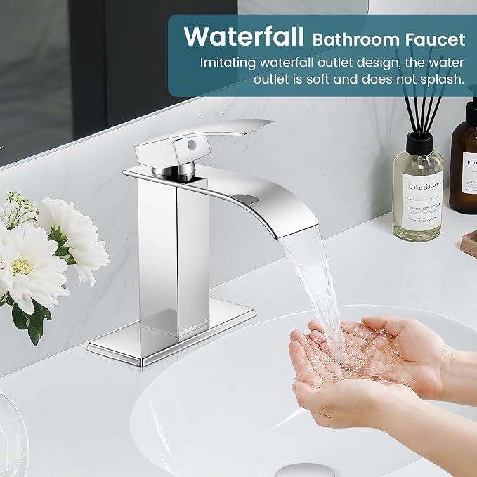 Bathroom Faucets Chrome Waterfall Bathroom Sink Faucet Modern Single Handle - Image 3