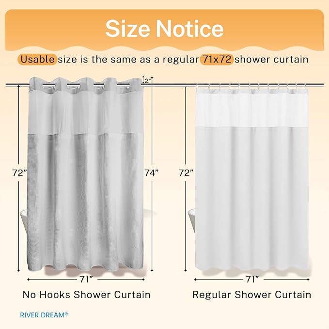 River Dream No Hooks Required Dotted Light Grey Shower Curtain - Image 7