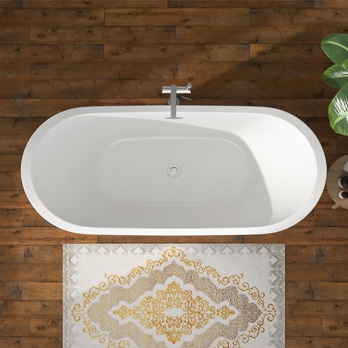 67" Freestanding Acrylic Bathtub – White Double Slipper Soaking Tub - Image 2
