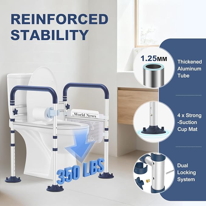 Toilet Safety Rails for Seniors, Adjustable Height & Width Toilet Rails - Image 3