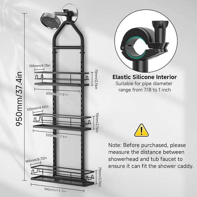 3 Tier Hanging Shower Head Caddy, Adjustable Hanging Shower Caddy Over - Image 5