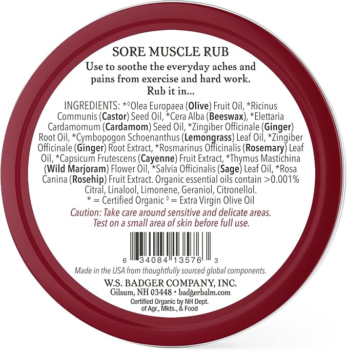 BADGER Organic Sore Muscle Rub Tin, 2 OZ - Image 2